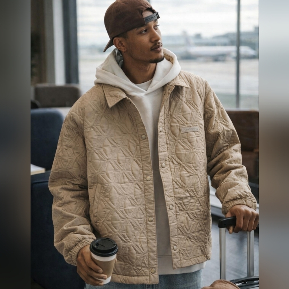 Savage X Fenty Woven Quilted Jacket – Stone Beige Brown – Men’s Small – NWT